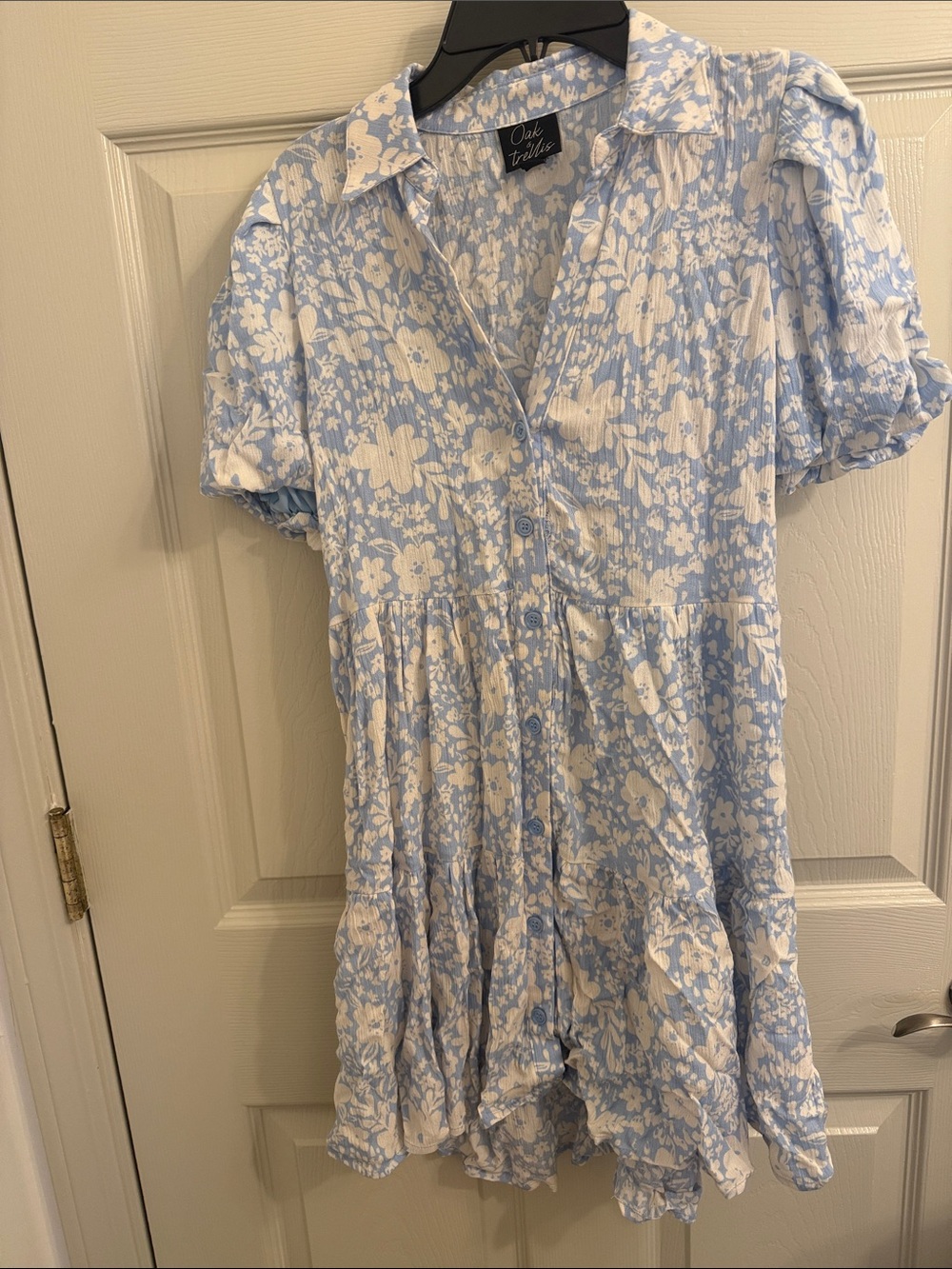 Oak + Fort Light Blue Floral Button-Front Dress